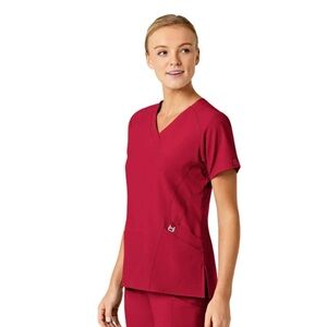 Wink | Women’s V-Neck Vibrant Red Scrub Top w/ Pockets & Clip | 1XL